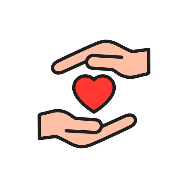 Herz Mit Handsymbol Unterstützung Und Unterstützungssymbol Freiwilliges Zeichen Vektor Isoliert — Stockvektor