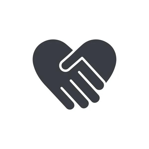 Handshake Black Silhouette Icon Heart Shape Love Charity Pictogram Arms — Stockový vektor