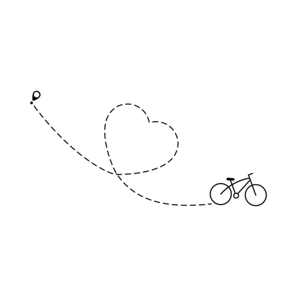 Kilometraje Bicicleta Forma Corazón Bicicleta Ruta Signo Amor Símbolo Destino — Vector de stock