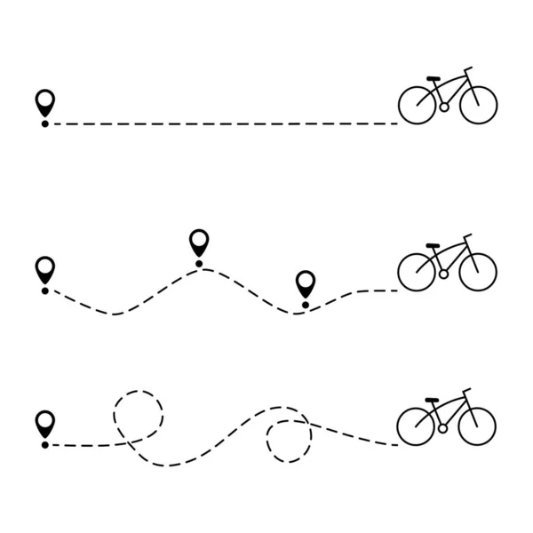 Kilometraje Bicicleta Con Punto Inicio Grupo Bicicletas Rutas Símbolo Destino — Archivo Imágenes Vectoriales