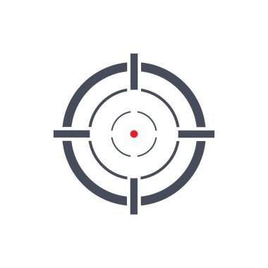 Hedef siyah simge vuruyor. Nişan al ve kırmızı noktaya nişan al. İmleç işaretini odakla. Vektör beyazda izole edildi