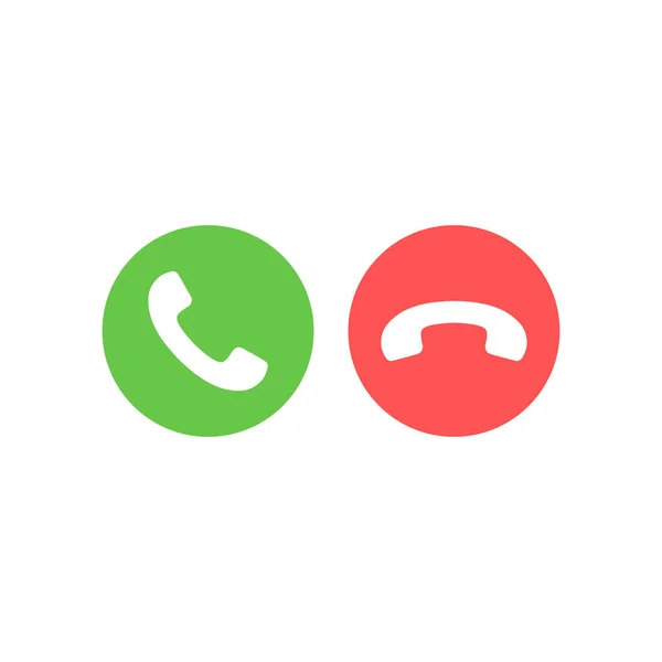 Green Red Mobile Buttons Set White Telephone Handset Circle Shape — Image vectorielle