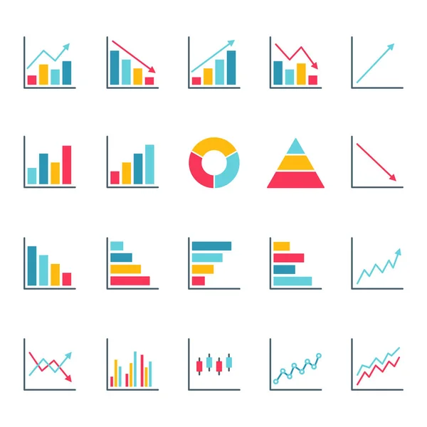 Grafieken Grafieken Platte Pictogrammen Kleurrijke Set Big Data Concept Zakelijke — Stockvector