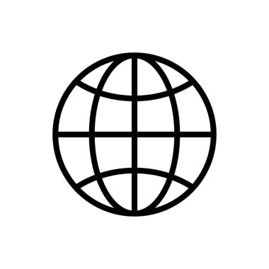 Dünya ikonu. Dünya çapında web çizgisi sembolü. Gezegen işareti. İnternet görüntüleme programı. Vektör illüstrasyonu beyazda izole edildi