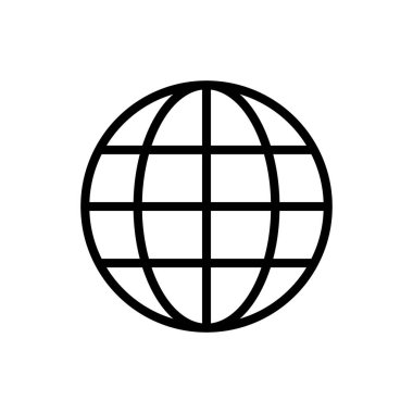 Dünya ikonu. Dünya çapında web çizgisi sembolü. Gezegen işareti. İnternet görüntüleme programı. Vektör illüstrasyonu beyazda izole edildi