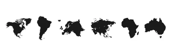 世界大陆设置 世界地图黑色轮廓 在白色上隔离的病媒 — 图库矢量图片
