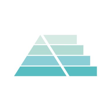 Dört katlı piramit bilgi şablonu. Üçgen veri bölümleri. Pankart, sunum ve rapor için 4 çizelge. Vektör iş illüstrasyonu beyaza izole edildi.