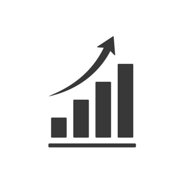 Grafik çizelgesi simgesi büyüyor. Oklu siyah grafik. İlerleme sembolü. Vektör illüstrasyonu beyazda izole edildi