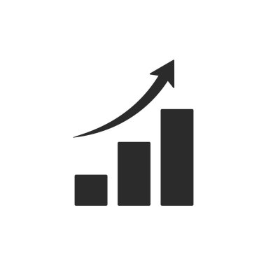 Grafik çizelgesi simgesi büyüyor. Oklu siyah grafik. İlerleme sembolü. Vektör illüstrasyonu beyazda izole edildi