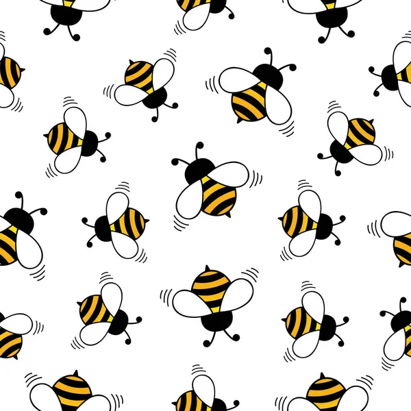 Bin Sömlöst Mönster Honungsbin Flyger Vit Bakgrund Bumblebee Insekt Vektor — Stock vektor