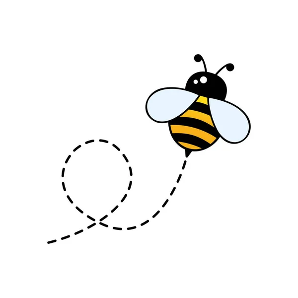 Carácter Mosca Abeja Abeja Volando Una Ruta Punteada Ilustración Vectorial — Vector de stock