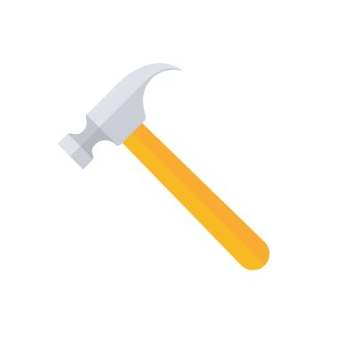 Çekiç yassı ikon. Sarı hummer sembolü. Tamir aleti. Vektör illüstrasyonu beyazda izole edildi.