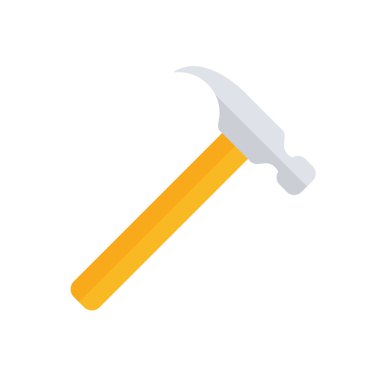 Çekiç yassı ikon. Sarı hummer sembolü. Tamir aleti. Vektör illüstrasyonu beyazda izole edildi.