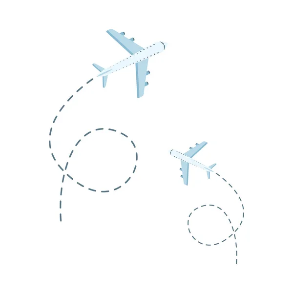 Airplane Line Path Icon Air Plane Flight Route Line Trace — Image vectorielle