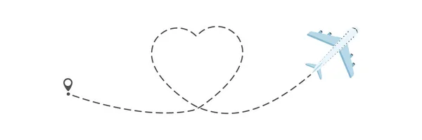 Airplane Love Route Journey Illustration Heart Dashed Line Path Start — Archivo Imágenes Vectoriales