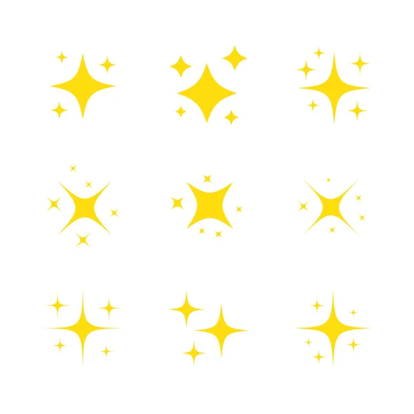 Yellow Star Sparkling Icon Set Glittering Stars Light Collection Shiny — Vector de stock