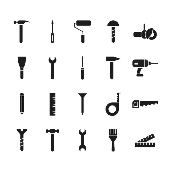 Symbolsatz Für Werkzeuge Reparaturarbeiten Instrumente Schwarze Silhouetten Kollektion Vektor Isoliert — Stockvektor