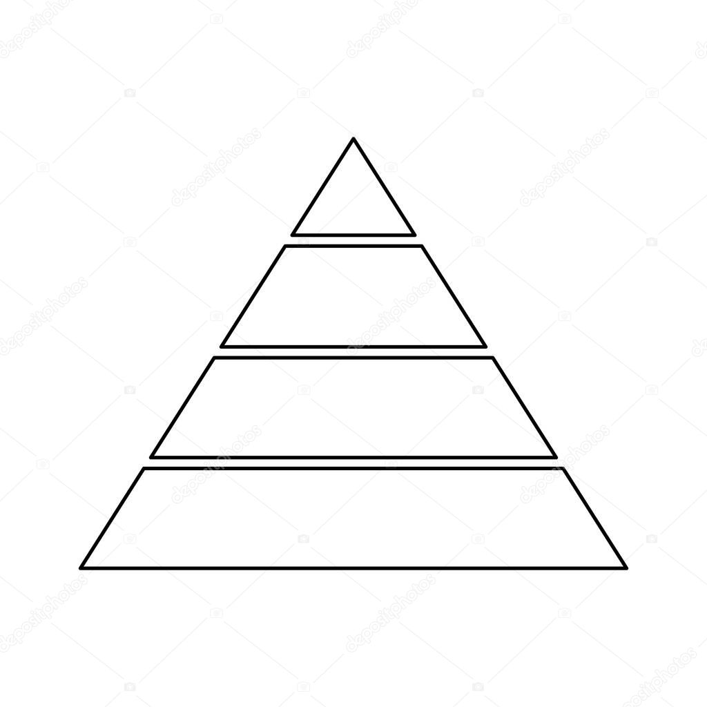 Pyramid line icon for infographics. Triangle outline with 4 levels. Hierarchy design graphic element. Vector isolated on white