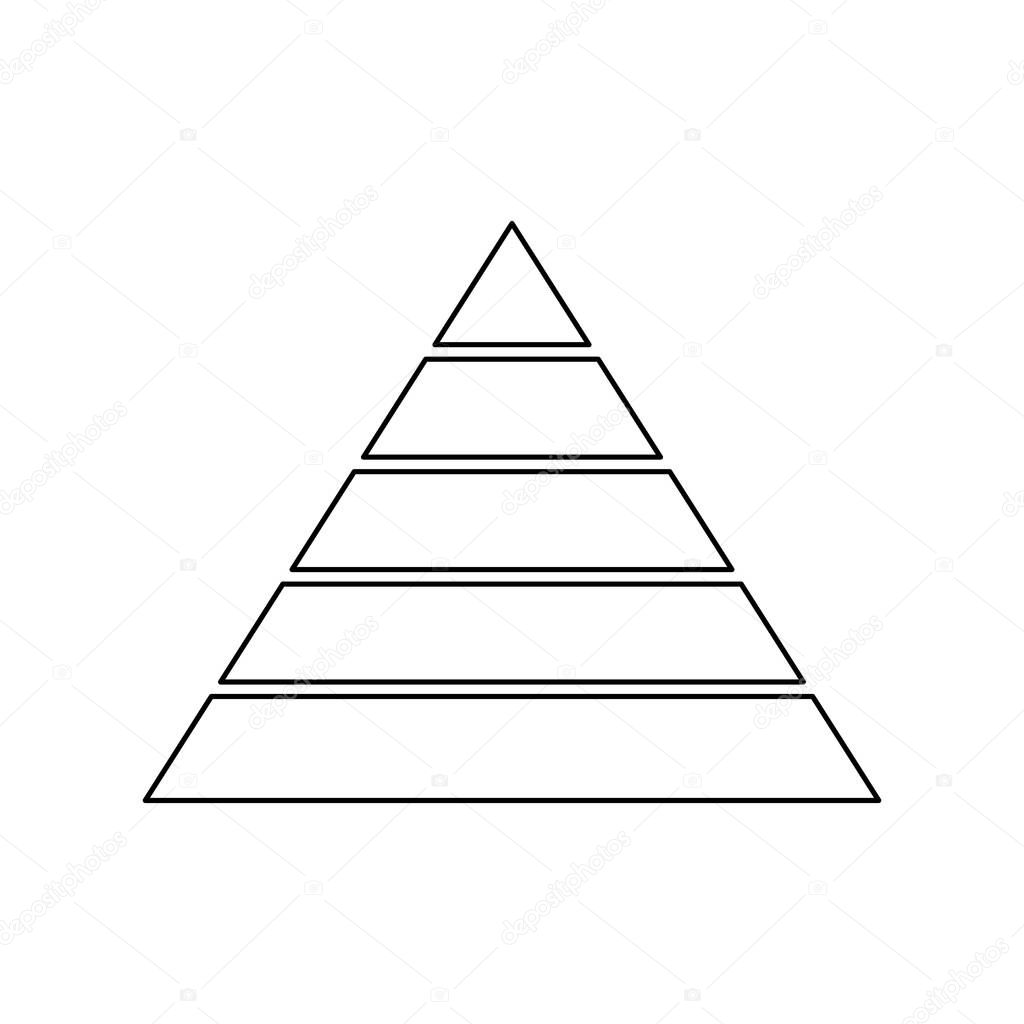 Pyramid line icon for infographics. Triangle outline with 5 levels. Hierarchy design graphic element. Vector isolated on white