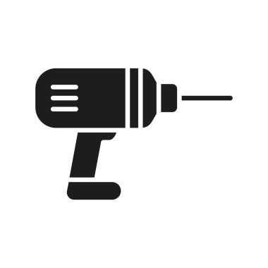 Tornavida simgesi. Siyah siluet elektrikli matkap. Piktogramı onar. Vektör beyazda izole edildi.