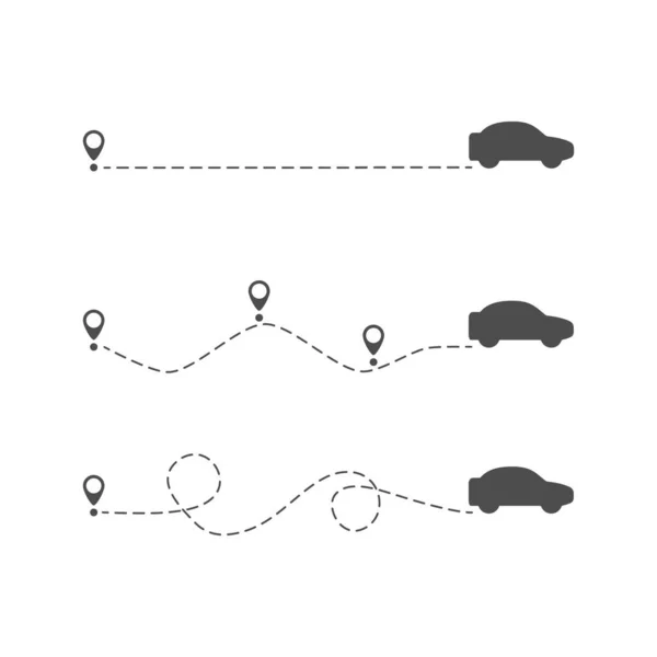 Icono Del Coche Con Pin Ubicación Silueta Automóvil Negro Conduciendo — Archivo Imágenes Vectoriales