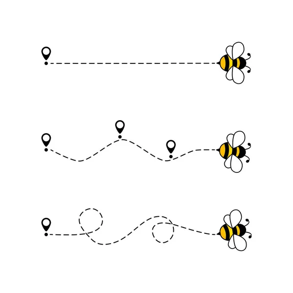 Bee Μύγα Χαρακτήρα Σύνολο Καρφίτσα Σημείο Εκκίνησης Μέλισσες Πετούν Μια — Διανυσματικό Αρχείο