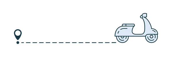 Gemoppeld Met Lijn Startpunt Icoon Blauwe Scooter Route Reisdoel Symbool — Stockvector