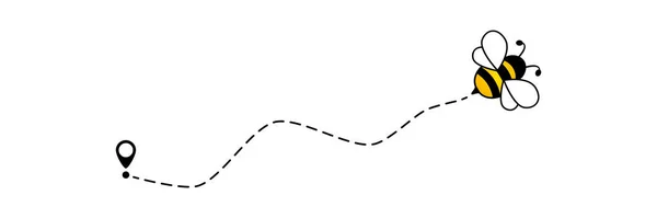 Пчелиный Летящий Персонаж Стартовой Точкой Пчела Летит Пунктирному Маршруту Иллюстрация — стоковый вектор