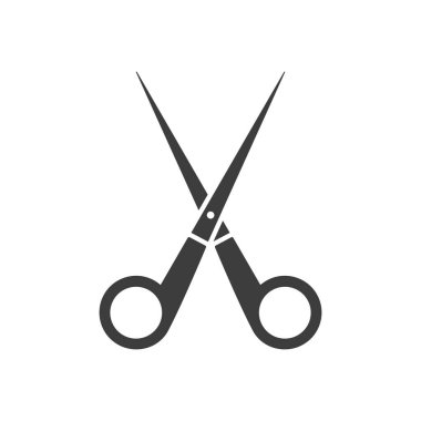 Makas siyah ikon. Keskin makas sembolü. Siyah siluet. Vektör illüstrasyonu beyazda izole edildi.