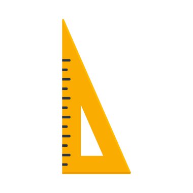 Üçgen cetvel düz simge. Eğitim ölçümü turuncu alet. Kırtasiye aleti. Vektör beyazda izole edildi