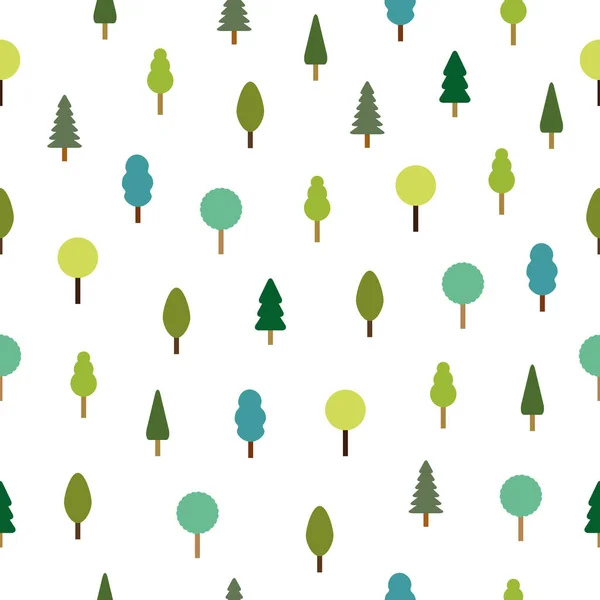 Nahtloses Baummuster Waldkonzept Nette Natur Weißer Hintergrund Mit Verschiedenen Bäumen — Stockvektor