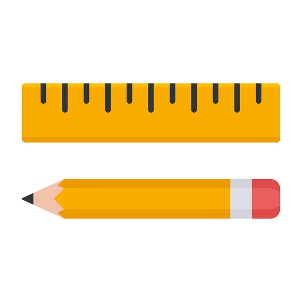 Lineal Und Bleistift Flaches Symbol Set Bildungsmaßnahme Und Malwerkzeuge Vektor — Stockvektor