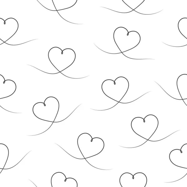 Ligne Art Coeur Continu Motif Sans Couture Symbole Contour Amoureux — Image vectorielle