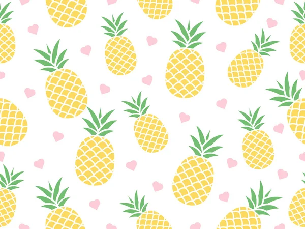 Seamless Pineapple Pattern Small Hearts Vector Cute Illustration — Stock Vector