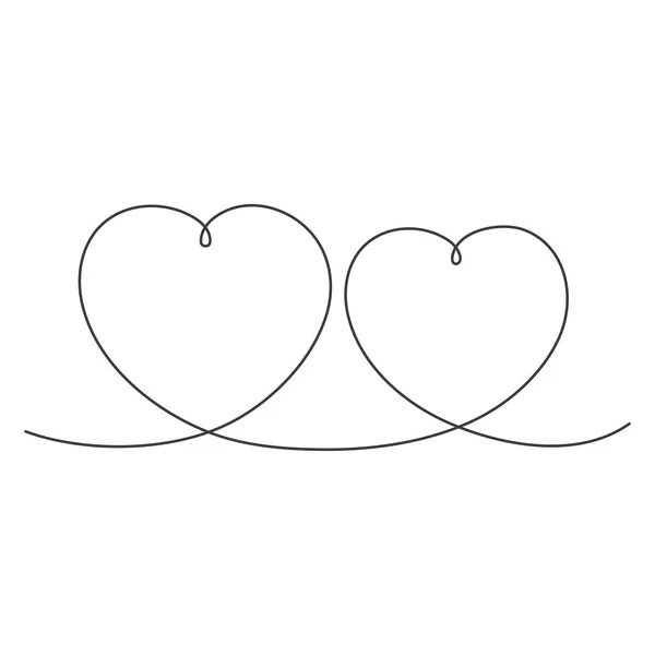 Ligne Art Continu Embrasser Deux Cœurs Symbole Contour Amoureux Valentine — Image vectorielle