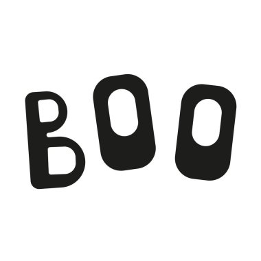 Boo siyah yazı şekli. Cadılar Bayramı korku sembolü. Vektör beyazda izole edildi