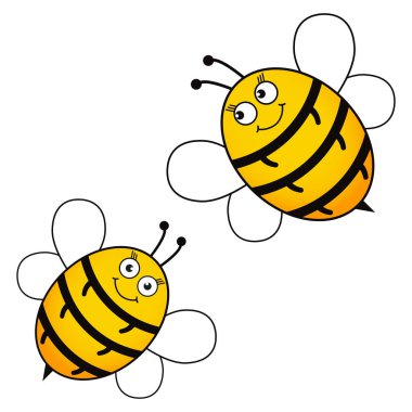 Arı simgesi hazır. Sevimli iki yaban arısı karakteri. Vektör beyazda izole edildi