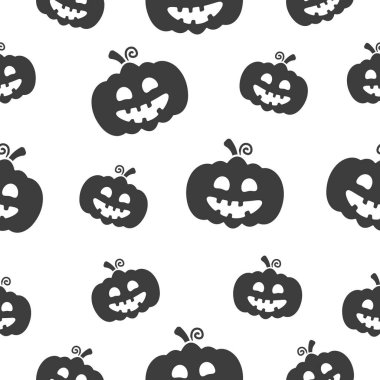 Cadılar Bayramı balkabağıyla kusursuz desen. Cadılar Bayramı balkabağı hayalet eşarbı konsepti. Vektör tatil illüstrasyon dokusu