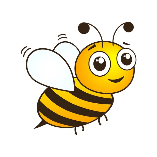Pszczoła Urocza Postać Dużymi Oczami Wesoła Pszczoła Kreskówki Wektor Izolowany — Wektor stockowy