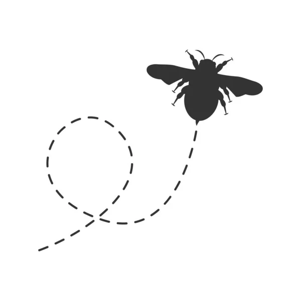 Mehiläisikoni Mehiläinen Musta Siluetti Lentää Katkoviivalla Vector Kuva Eristetty Valkoisella — vektorikuva
