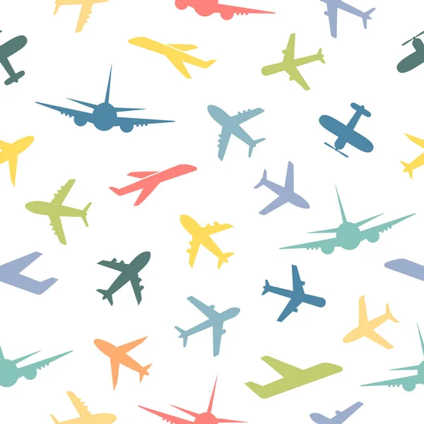 PrintSeamless pattern with airplanes. Air cute transportation concept. Cartoon colorful planes collection. Kids illustration isolated.