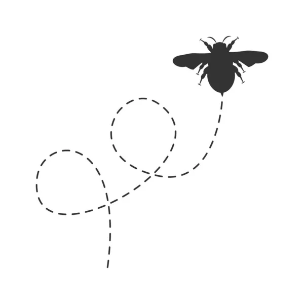 Bijenicoon Bijen Zwart Silhouet Vliegen Een Stippelroute Vector Illustratie Geïsoleerd — Stockvector