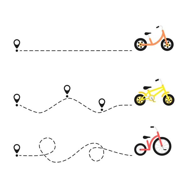 Vélo Coloré Mignon Avec Broche Localisation Départ Vélos Différentes Couleurs — Image vectorielle