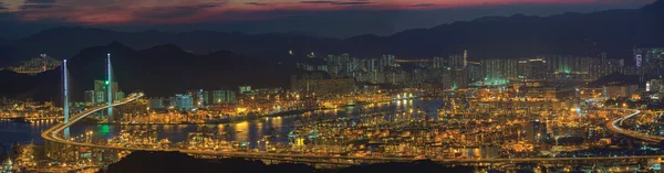 Panoramic top view of Hong Kong harbor — Stock Photo, Image
