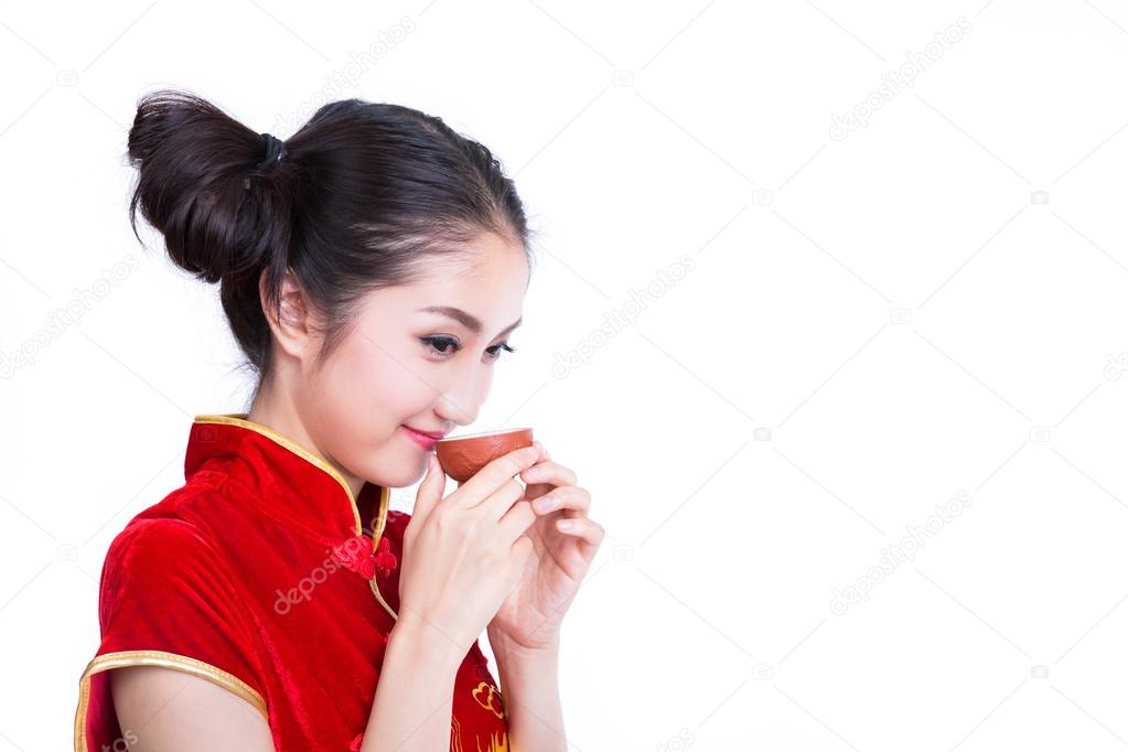 Chinese girl drink a tea