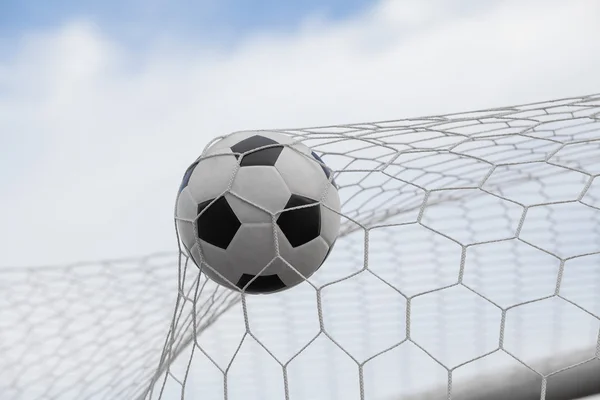 Soccer ball in goal — Stock Photo, Image