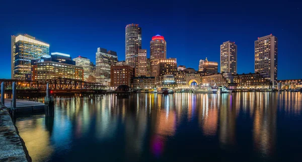 Night Cityscape Boston Harbor Massachusetts Usa — Stock Photo, Image