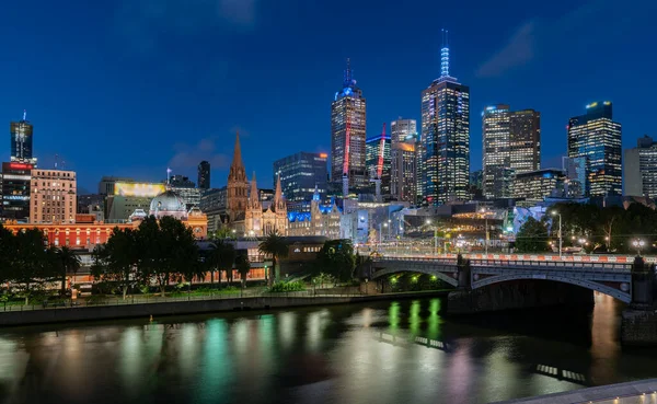 Nacht Stadsgezicht Van Melbourne Stad Australië — Stockfoto