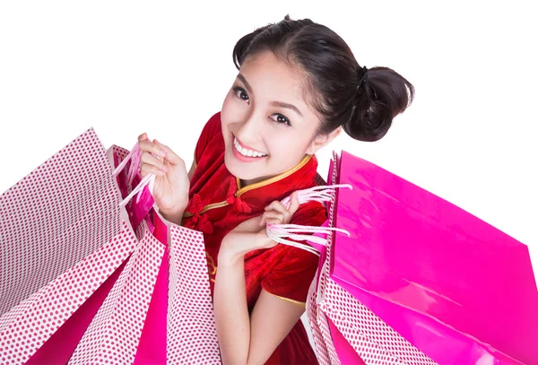 Schön asiatisch mädchen glücklich lächeln und shopping — Stockfoto