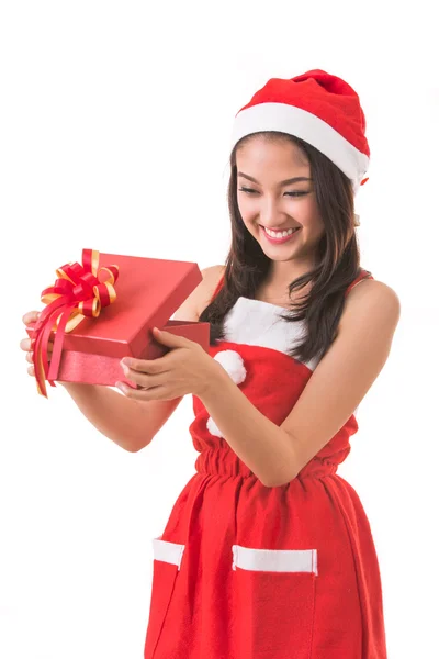 Schöne asiatische Frau tragen Weihnachtsmann Klausel Kostüm — Stockfoto